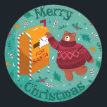 Sticker Rond Christmas Bear<br><div class="desc">Ours de Noël adorable</div>