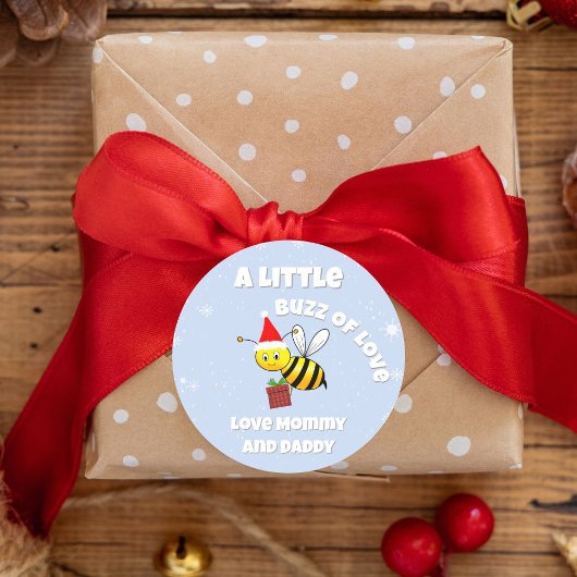 Sticker Rond Christmas Bee Wearing Santa's Hat Child 