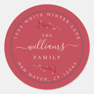 Sticker Rond Christmas Berries Red Family Return Adresse