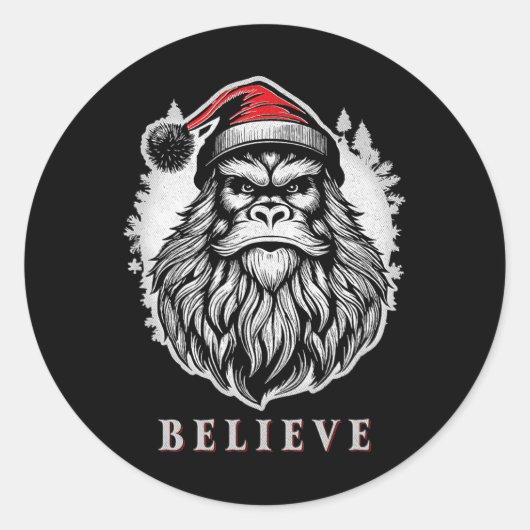 Sticker Rond Christmas Bigfoot - Croire en Bigfoot porter San (Devant)