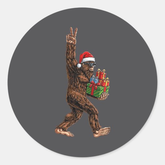 Sticker Rond Christmas Bigfoot Santa Hat Funny Sasquatch Big Fo (Devant)