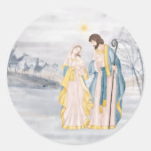 Sticker Rond Christmas Blue Christian Religious Watercolor (Devant)