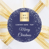 Sticker Rond Christmas blue silver glitter business logo