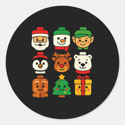 Sticker Rond Christmas Building Brick Santa Elf Snowman Xmas Bo (Devant)