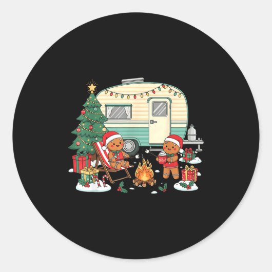 Sticker Rond Christmas Camng Gingerbread Campfire Tree Santa Ha (Devant)