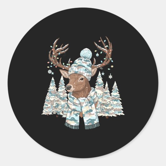 Sticker Rond Christmas Camo Hunting Reindeer Pajamas With Deer (Devant)