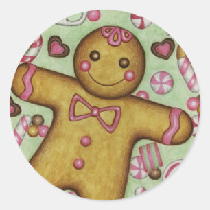 Sticker Rond Christmas Candy Gingerbread BoySticker