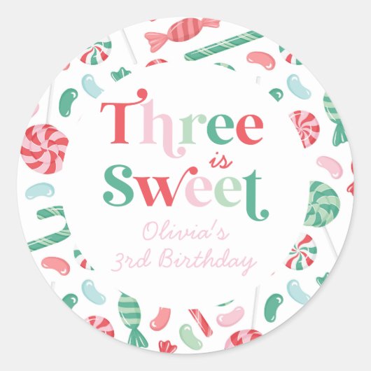 Sticker Rond Christmas Candy Three is Sweet 3e anniversaire (Devant)