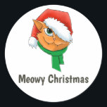 Sticker Rond Christmas Cat<br><div class="desc">Mignons autocollants de Noël père Noël chat de Noël.</div>