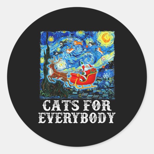 Sticker Rond Christmas Cat For Everybody Santa Reindeer Starry (Devant)