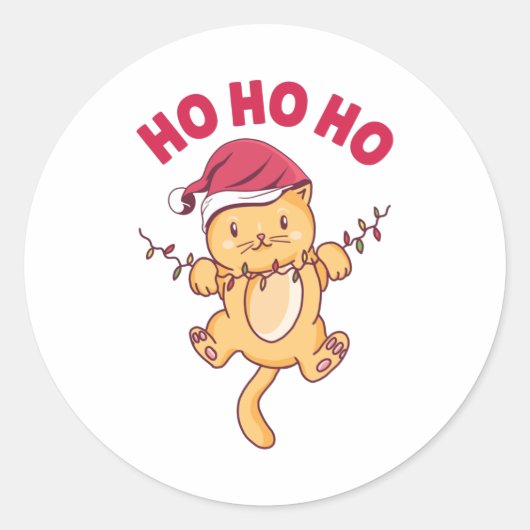 Sticker Rond Christmas Cat Ho Ho Ho (Devant)