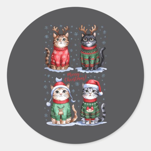 Sticker Rond Christmas Cats _ Merry Christmas Cats Graphic  (Devant)