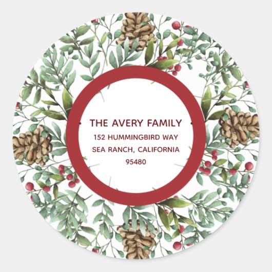 Sticker Rond Christmas Cherry aquarelle Holiday Adresse de reto (Devant)