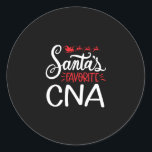 Sticker Rond Christmas CNA Santas favorite CNA<br><div class="desc">Noël CNA,  Santas favori CNA,  vacances de Noël,  vacances de Noël,  Noël CNA,  Noël,  travailleur social,  vacances,  design de Noël</div>