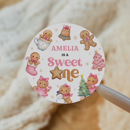 Sticker Rond Christmas Cookie Sweet One 1st Birthday Party