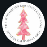 Sticker Rond Christmas Cookies Tree Retourner l'adresse<br><div class="desc">Aquarelle rose mignonne Cookie de Noël adresse de retour pour votre envoi de vacances.</div>