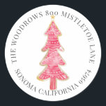 Sticker Rond Christmas Cookies Tree Retourner l'adresse<br><div class="desc">Aquarelle rose mignonne Cookie de Noël adresse de retour pour votre envoi de vacances.</div>