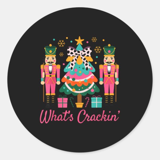 Sticker Rond Christmas Crushing It Nutcracker - Funny Retro Ugl (Devant)