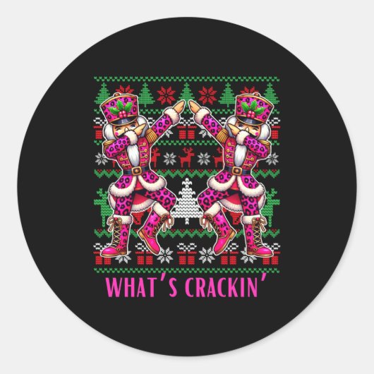 Sticker Rond Christmas Crushing It Nutcracker - Funny Retro Ugl (Devant)