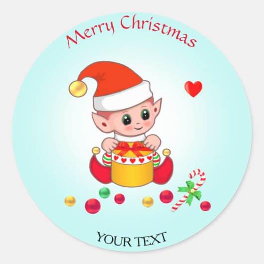 Sticker Rond Christmas Cute Elf pour Cadeaux & Faveurs (Devant)