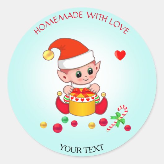 Sticker Rond Christmas Cute Elf pour les cadeaux et fait maison (Devant)