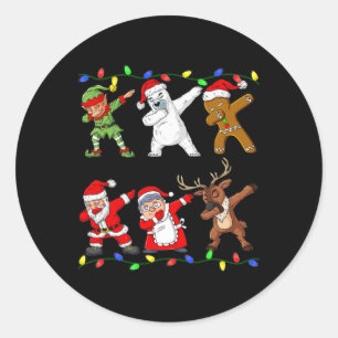 Sticker Rond Christmas Dabbing Santa And Friends Quarantine Boy