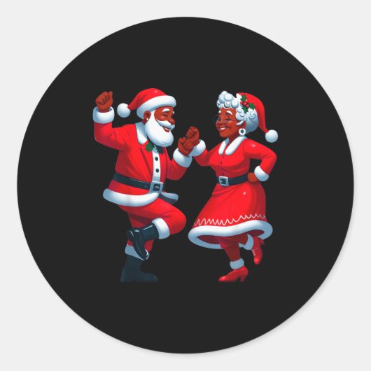 Sticker Rond Christmas Dancing Black African American Santa Mrs (Devant)