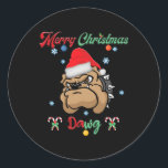 Sticker Rond Christmas Dawg Bulldog Père Noël Noël Noël Noël Ne<br><div class="desc">Christmas Dawg Bulldog Santa Hat Xmas Winter Snowflake</div>