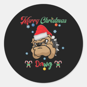 Sticker Rond Christmas Dawg Bulldog Père Noël Noël Noël Noël Ne