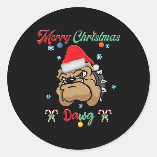 Sticker Rond Christmas Dawg Bulldog Père Noël Noël Noël Noël Ne (Devant)