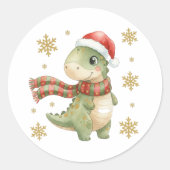 Sticker Rond Christmas Dinosaur Birthday Party (Devant)