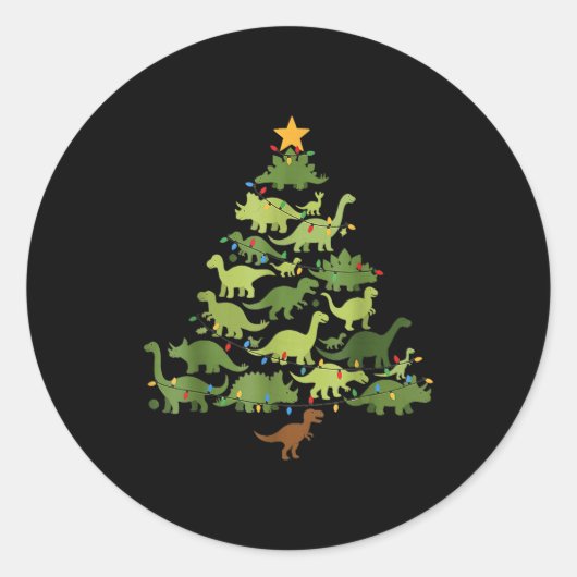 Sticker Rond Christmas Dinosaur Tree Rex Pajamas Men Boys Kids (Devant)