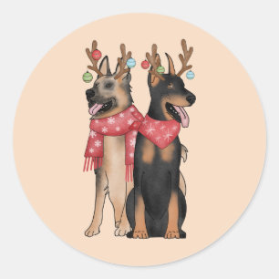 Sticker Rond Christmas Doberham German Shepherd