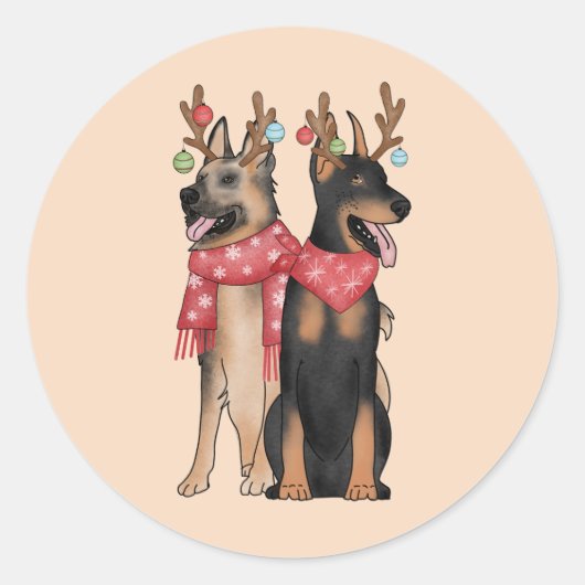 Sticker Rond Christmas Doberham German Shepherd (Devant)