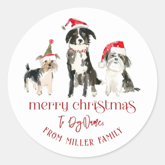 Sticker Rond Christmas Dogs Merry Christmas Typography (Devant)
