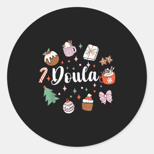 Sticker Rond Christmas Doula Midwife Birth Worker Stpartum Xmas (Devant)