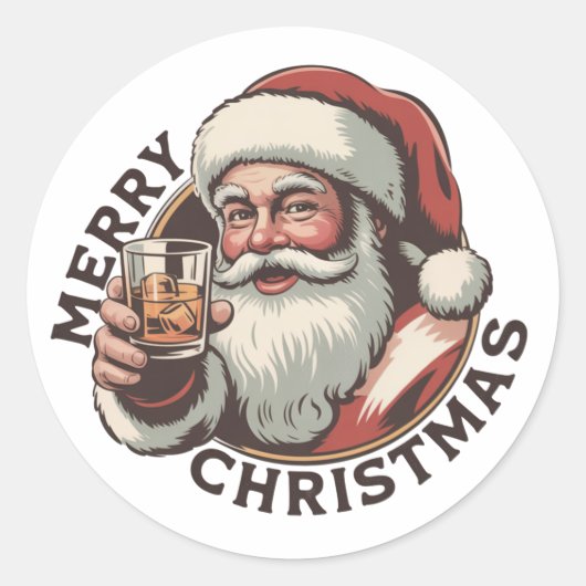 Sticker Rond Christmas Drinking Bourbon Party Whiskey Lover  (Devant)