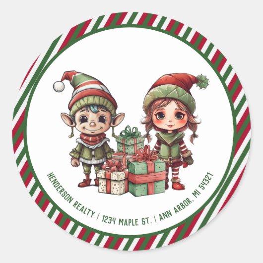 Sticker Rond Christmas Elf Custom Holiday Adresse de retour (Devant)