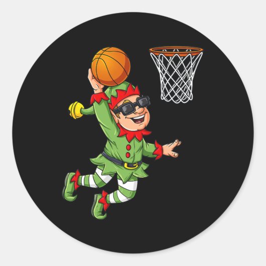 Sticker Rond Christmas Elf Dunking Un Basketball Fun Boys Kids  (Devant)