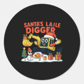 Sticker Rond Christmas Excavator Santa Digger Funny Holiday (Devant)
