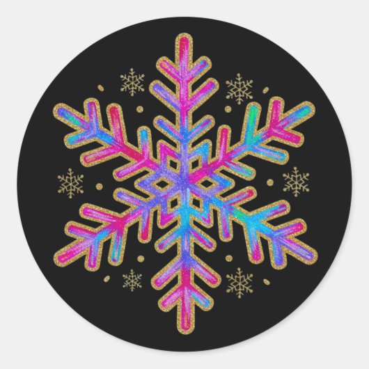 Sticker Rond Christmas Festive Glitter Colorful Snowflake (Devant)