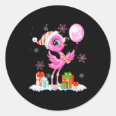 Sticker Rond Christmas Flamingo Pajama Matching Santa Hat Xmas (Devant)