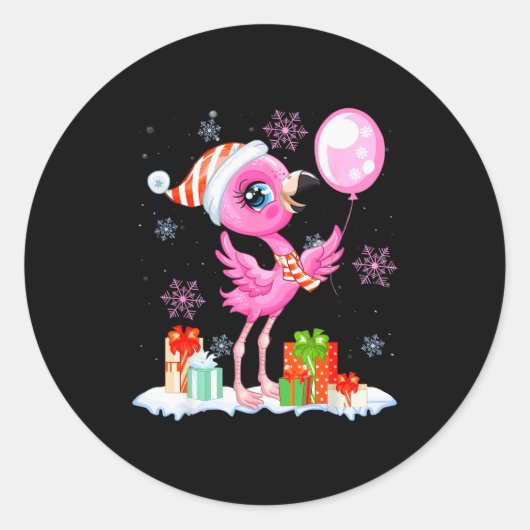 Sticker Rond Christmas Flamingo Pajama Matching Santa Hat Xmas (Devant)