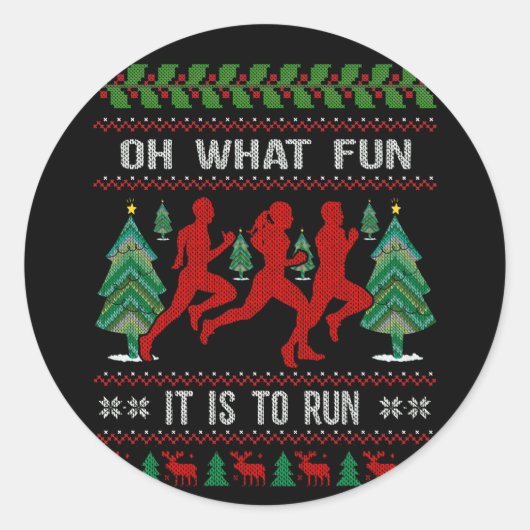 Sticker Rond Christmas for Runners Oh What Fun It Is To Run (Devant)