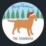 Sticker Rond Christmas Fox Red Labrador Santa Hat<br><div class="desc">Sticker de Noël Fox Red Labrador Santa Hat pour la saison des Fêtes! Unique et drôle Labrador Retriever Art créé par Naomi Ochiai du Japon. Belle Fox Red Labrador Silhouette design dans le champ de neige.</div>