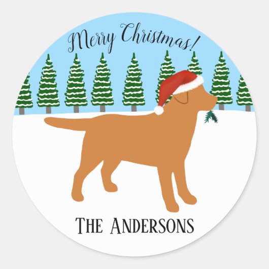 Sticker Rond Christmas Fox Red Labrador Santa Hat (Devant)