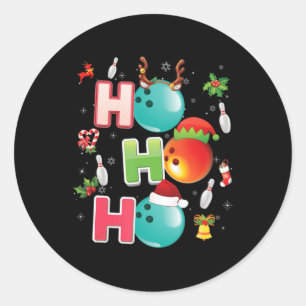 Sticker Rond Christmas Fun Ho Ho Ho Bowling Pajama Père Noël Lo