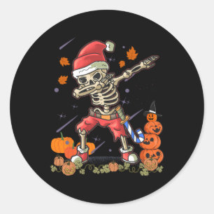 Sticker Rond Christmas Fun Père Noël Skeleton Dabbing Halloween