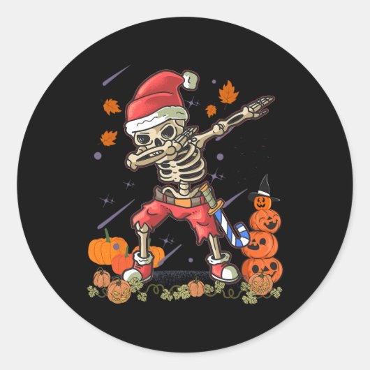Sticker Rond Christmas Fun Père Noël Skeleton Dabbing Halloween (Devant)