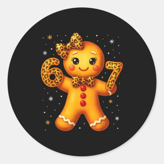 Sticker Rond Christmas Funny Gingerbread Six Seven 67 Leopard B (Devant)